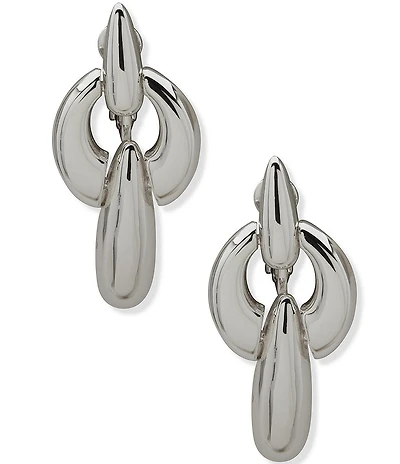 Anne Klein Silver Tone Puffy Linked Linear Clip Earrings