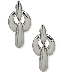 Anne Klein Silver Tone Puffy Linked Linear Clip Earrings