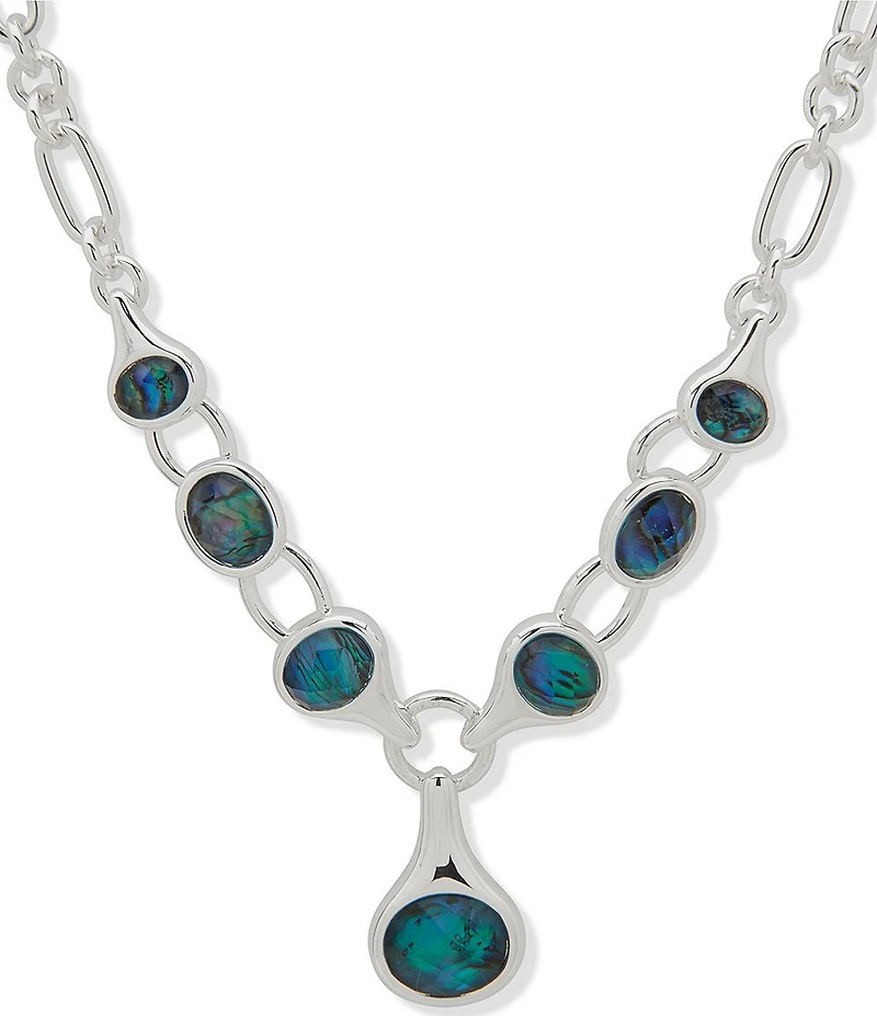 Anne Klein Silver Tone Smooth Linked Abalone Short Pendant Necklace