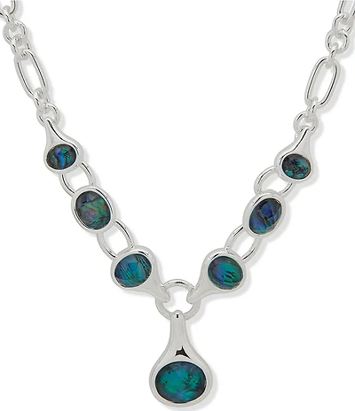Anne Klein Silver Tone Smooth Linked Abalone Short Pendant Necklace