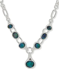 Anne Klein Silver Tone Smooth Linked Abalone Short Pendant Necklace