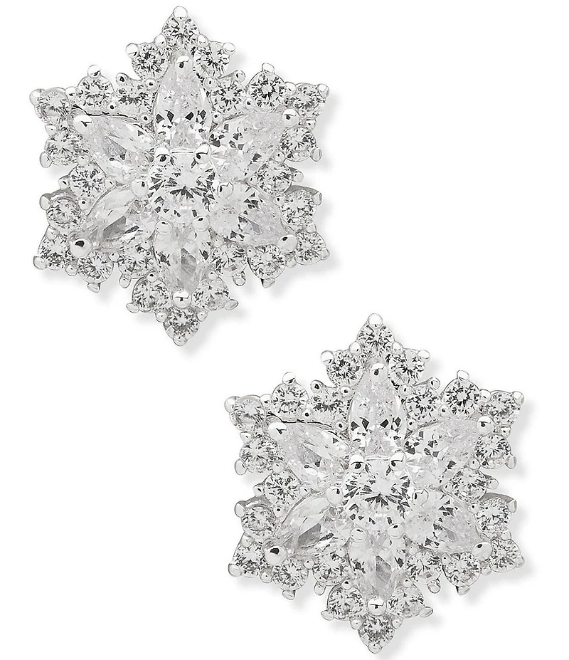 Anne Klein Silver Tone Snowflake Stud Earrings