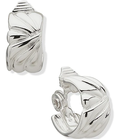 Anne Klein Silver Tone Textured Hoop Clip Hoop Earrings