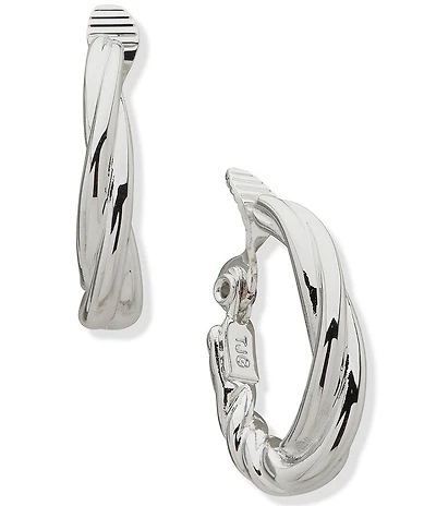 Anne Klein Silver Tone Twisted Clip Hoop Earrings