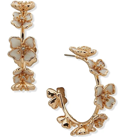 Anne Klein Stationed Flower Hoop Earrings