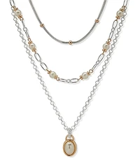 Anne Klein Two Tone Chain Multi Row Pearl Pendant Short Multi-Strand Necklace