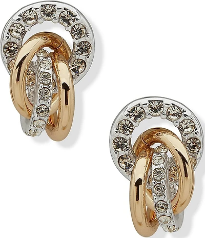 Anne Klein Two Tone Crystal Linked Rondell Shaky Button Drop Earrings