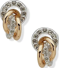 Anne Klein Two Tone Crystal Linked Rondell Shaky Button Drop Earrings