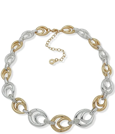 Anne Klein Two Tone Crystal Open Link Collar Necklace