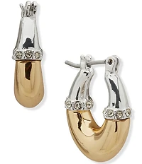 Anne Klein Two Tone Crystal Pave Puffy Huggie Hoop Earrings