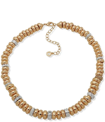 Anne Klein Two Tone Crystal Rondell Charm Collar Necklace