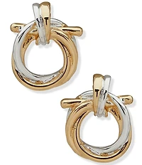 Anne Klein Two Tone Doorknocker Knot Stud Earrings