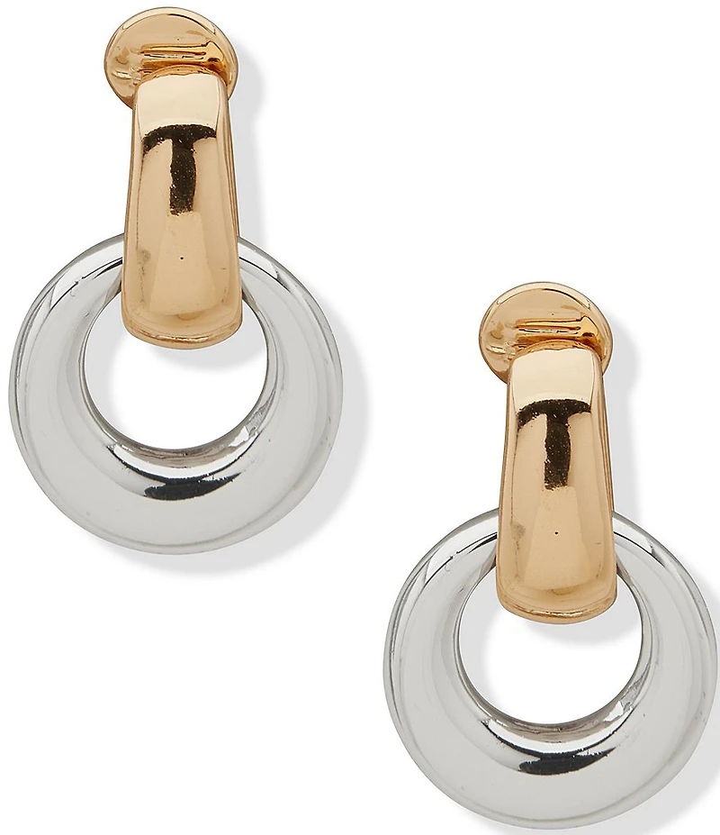 Anne Klein Two Tone Open Link Oval Clip Drop Puffy Orbital Earrings