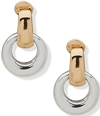 Anne Klein Two Tone Open Link Oval Clip Drop Puffy Orbital Earrings