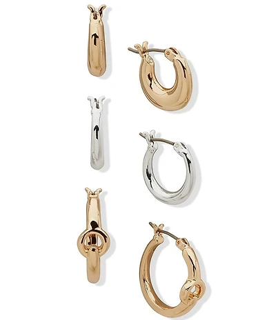 Anne Klein Two Tone Oval Trio Hoop Earring Set