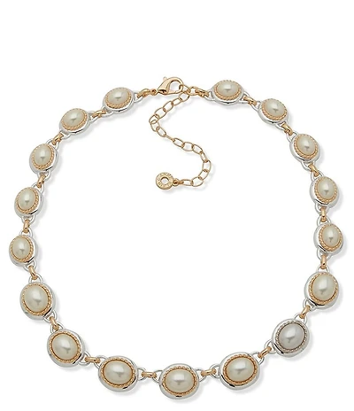 Anne Klein Two Tone Pearl Rope Collar Necklace