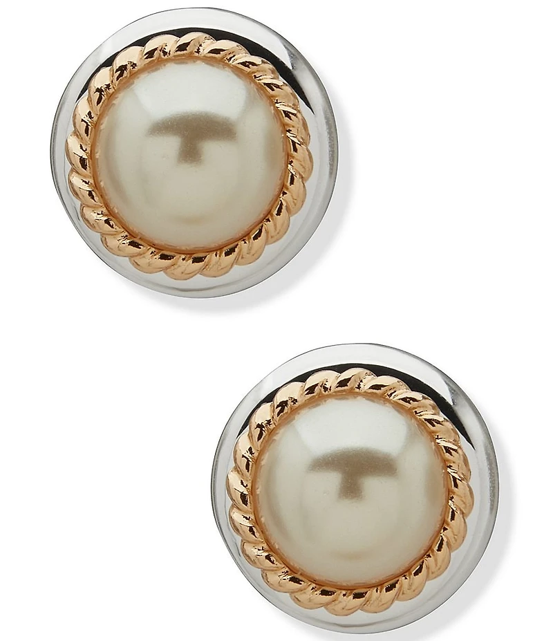 Anne Klein Two Tone Pearl Stud Earrings