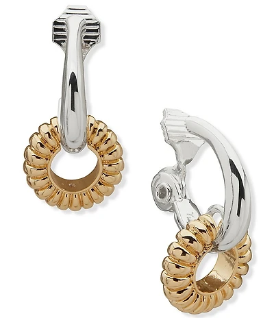 Anne Klein Two Tone Rondell Clip Hoop Earrings