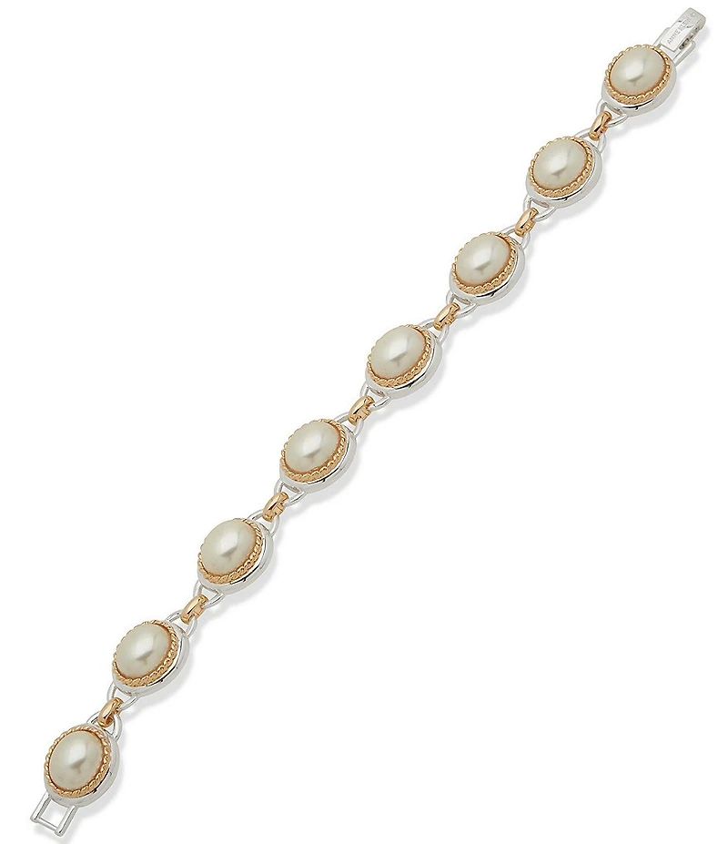 Anne Klein Two Tone Roping Metal Pearl Line Bracelet