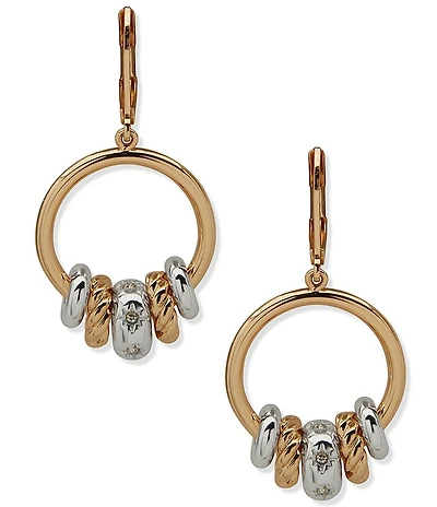 Anne Klein Two Tone Starburst Rondell Crystal Drop Earrings