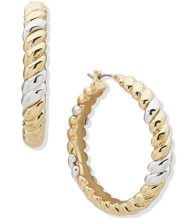 Anne Klein Two Tone Twisted Hoop Earrings