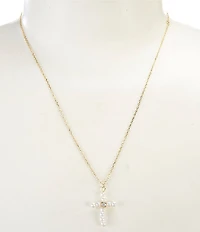 Argento Vivo Long Pearl Cross Short Pendant Necklace