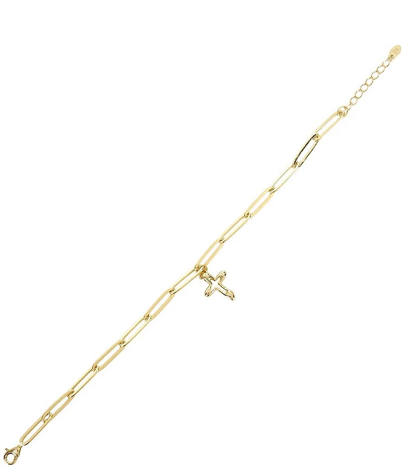 Argento Vivo Paperclip Puffy Cross Charm Chain Bracelet
