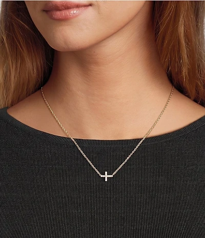 Argento Vivo Pave Sideways Cross Collar Necklace