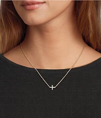 Argento Vivo Pave Sideways Cross Collar Necklace