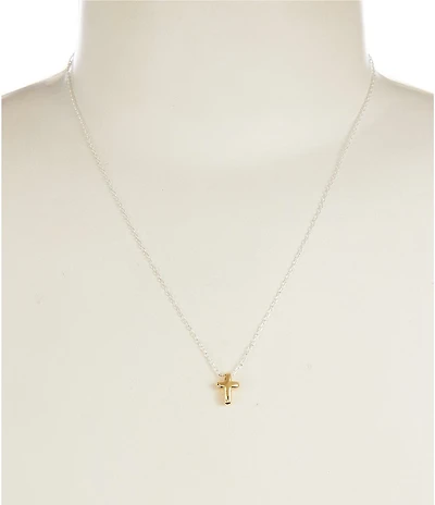 Argento Vivo Two Tone Puffy Cross Short Pendant Necklace