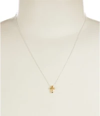 Argento Vivo Two Tone Puffy Cross Short Pendant Necklace