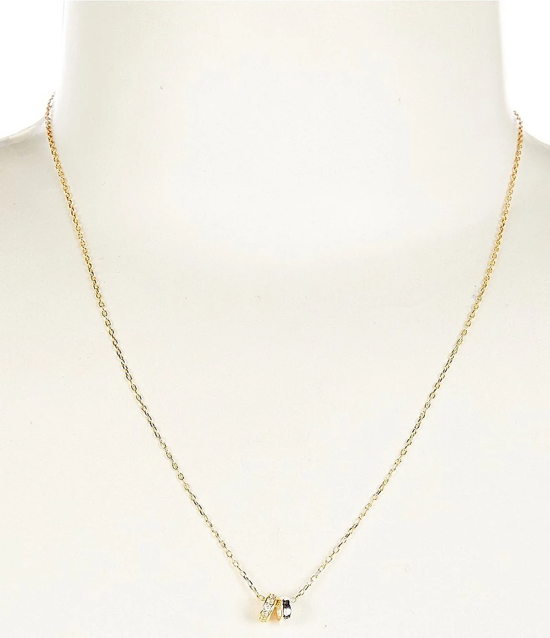 Argento Vivo Two Tone Round Crystal Short Pendant Necklace