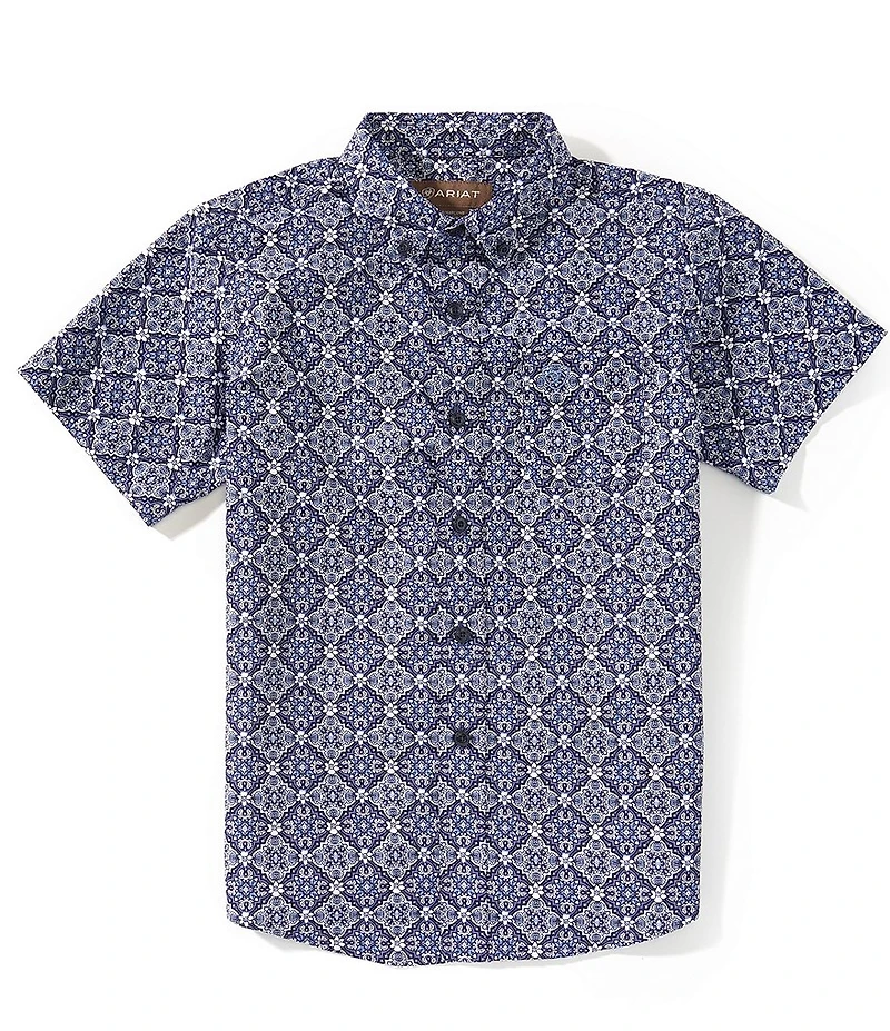 Ariat Big Boys Short Sleeve Bill Medallion Printed Western Shirt