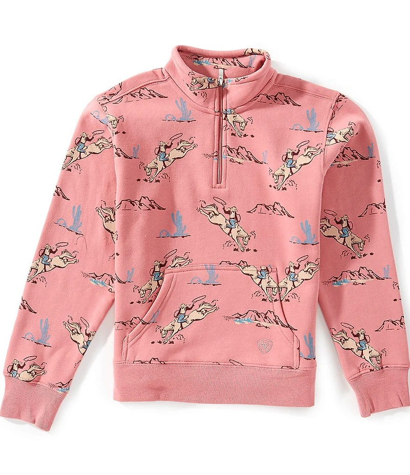 Ariat Big Girls Long-Sleeve Bronco Scene 1/4-Zip Fleece Sweatshirt