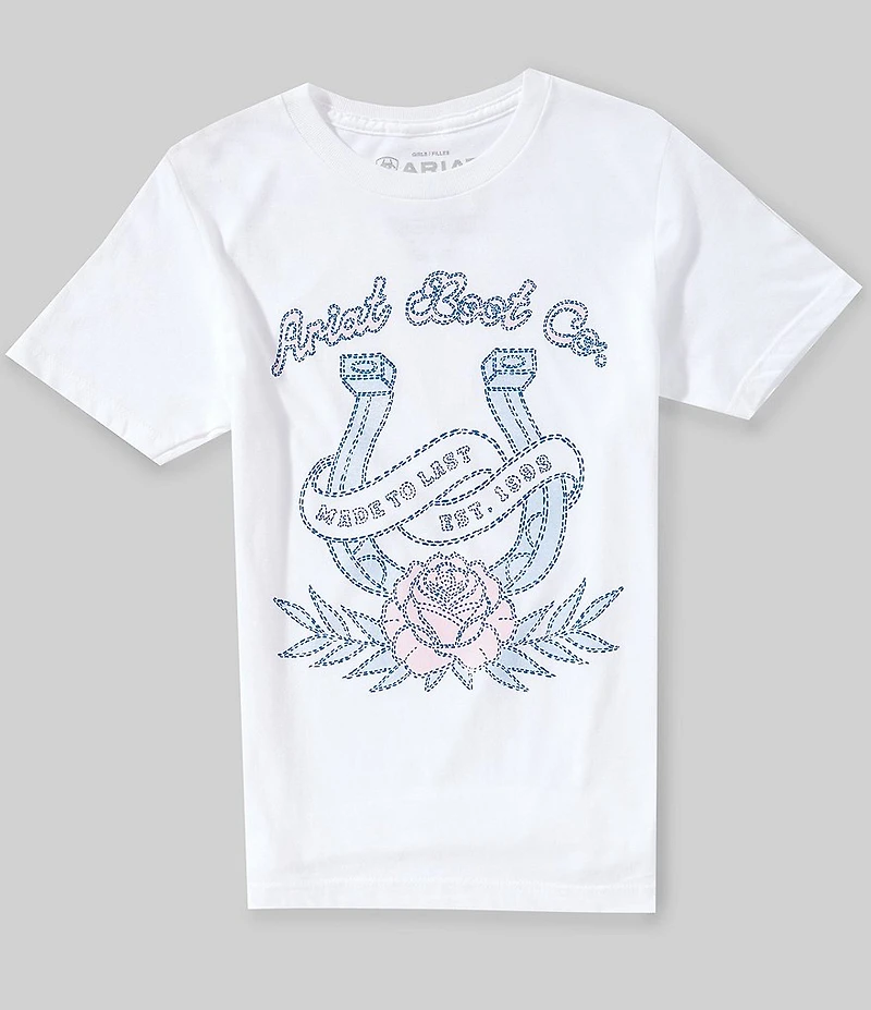 Ariat Big Girls Short Sleeve Stitched Horseshoe Rose Tee