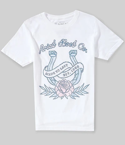 Ariat Big Girls Short Sleeve Stitched Horseshoe Rose Tee