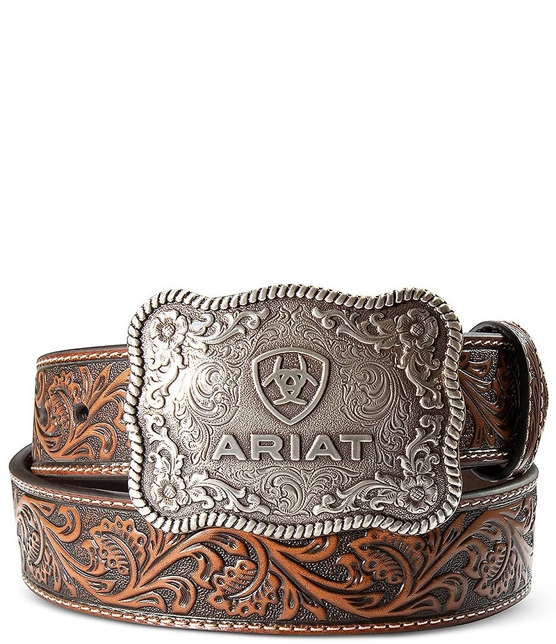 Ariat Plate Buckle Floral Embossed Leather Belt