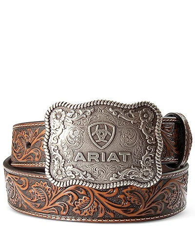 Ariat Plate Buckle Floral Embossed Leather Belt