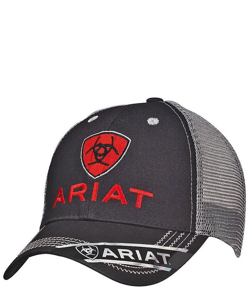 Ariat Red Shield Embroidered Logo Mesh Velcro Back Hat