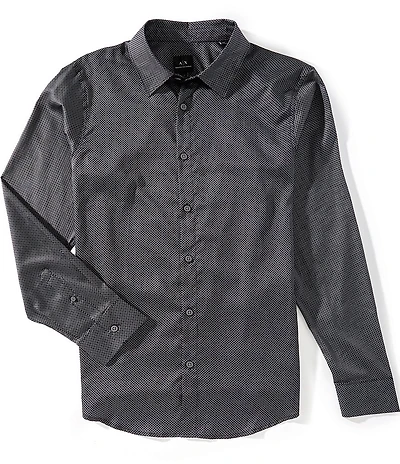 Armani Exchange Allover Logo Long Sleeve Woven Shirt