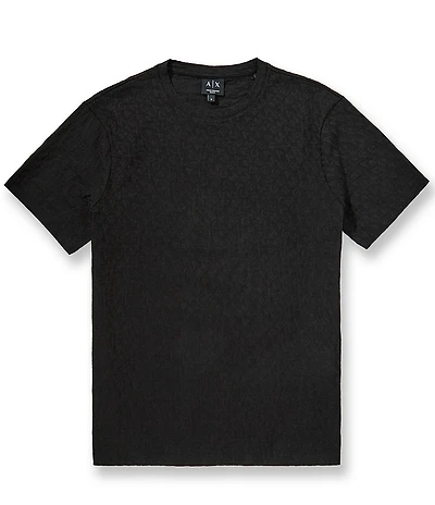Armani Exchange Allover Logo Print Ribbed Crew Neck Short Sleeve T-Shirt