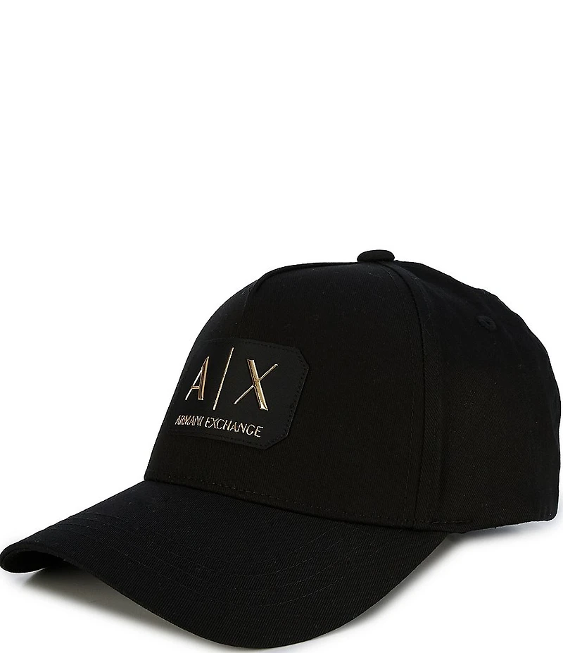 Armani Exchange Black and Gold Logo Patch Baseball Cap
