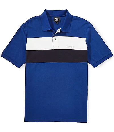 Armani Exchange Color Block Pique Short Sleeve Polo Shirt