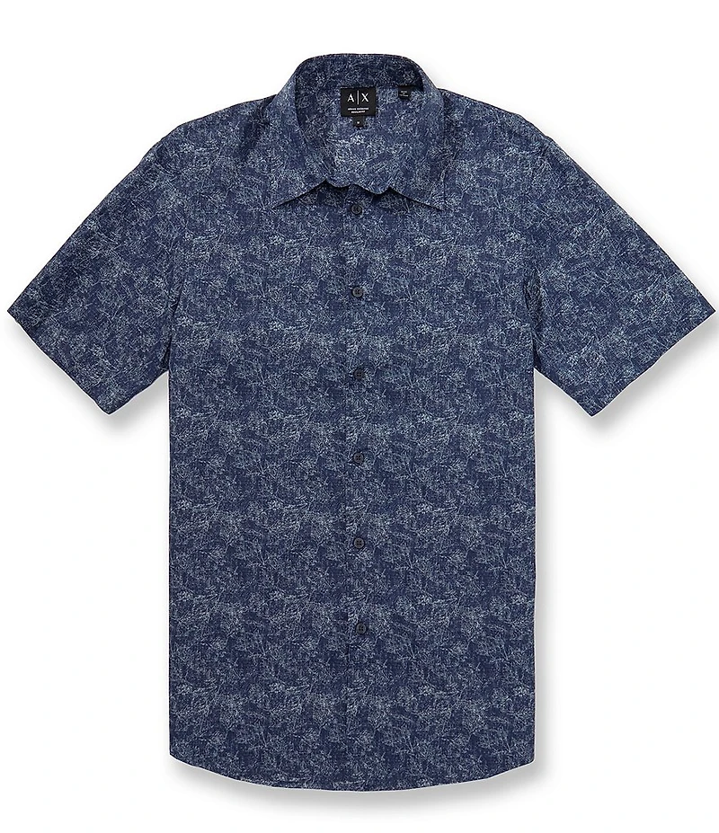 Armani Exchange Floral Print Short Sleeve Woven Shirt