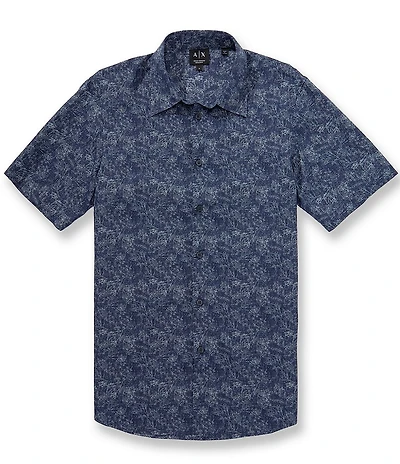 Armani Exchange Floral Print Short Sleeve Woven Shirt