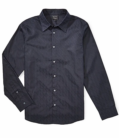 Armani Exchange Jacquard Logo Print Long Sleeve Woven Shirt
