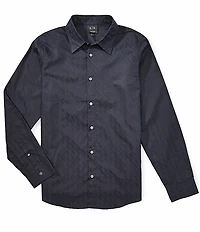 Armani Exchange Jacquard Logo Print Long Sleeve Woven Shirt