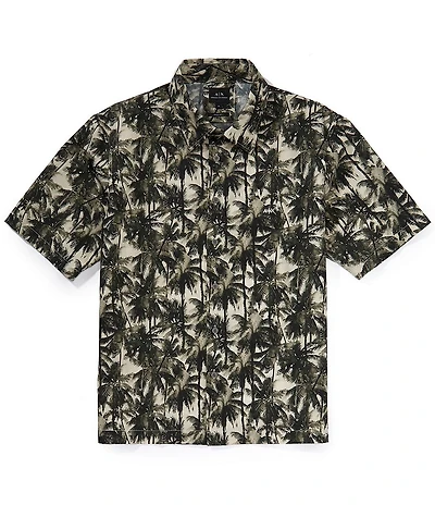 Armani Exchange Palm Tree Print Short Sleeve Woven Shirt