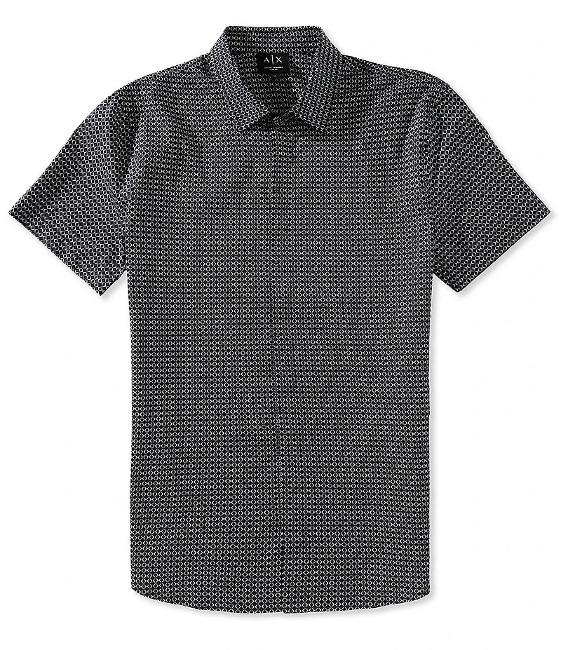 Armani Exchange Poplin Diamond Print Short Sleeve Woven Shirt