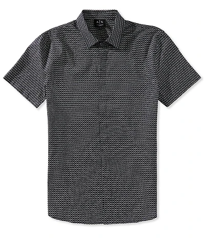 Armani Exchange Poplin Diamond Print Short Sleeve Woven Shirt
